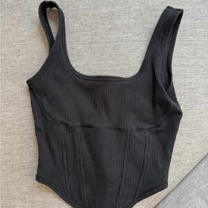 PINK Victoria's Secret Black Ribbed Square-Neck Bodysuit